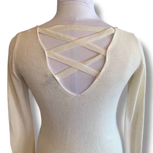 Hot Topic Life Is Music Sweater Cream Black Crisscross Open Back Size Small - Picture 4 of 8